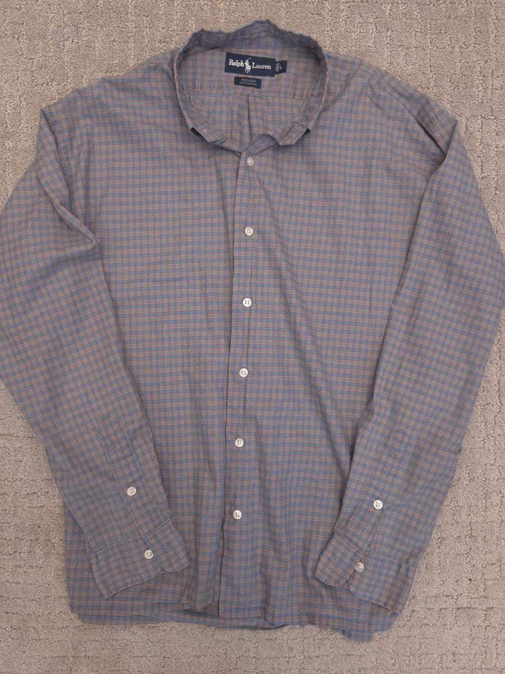 Vintage Ralph Lauren Greggor Plaid Button Down Shirt Large Blue Orange